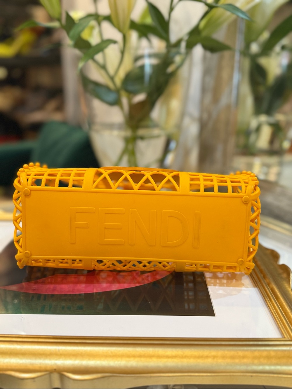 Fendi Yellow-Orange Lattice Logo Tote - Picture 5 of 14